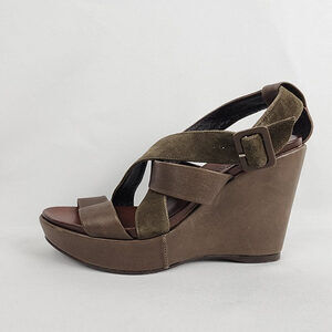 Audley Brown Leather & Suede Wedge Heel Sandals Size 8